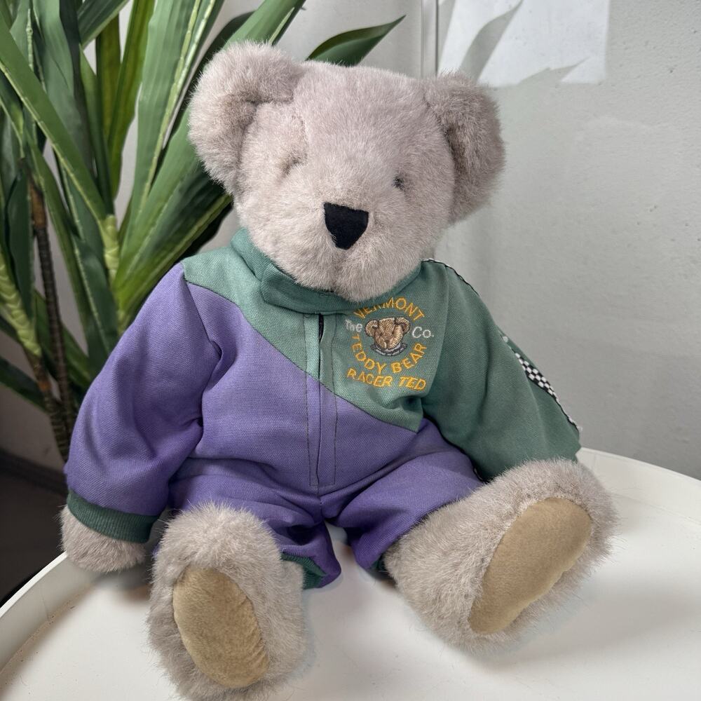 Vintage The Vermont Company Teddy Bear‎ "Racer Ted" White 16" Retired Rare
